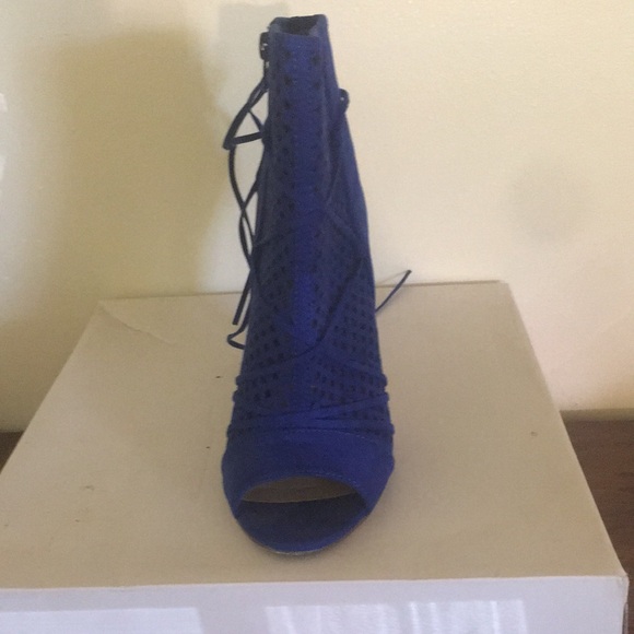 Blue Lace-Up Peep Toe Ankle Boots - Picture 1 of 5